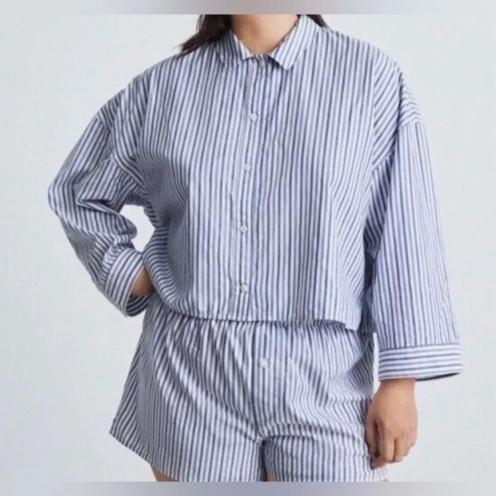 Everlane The Woven P.J. Top Blue Stripe NWT Size M